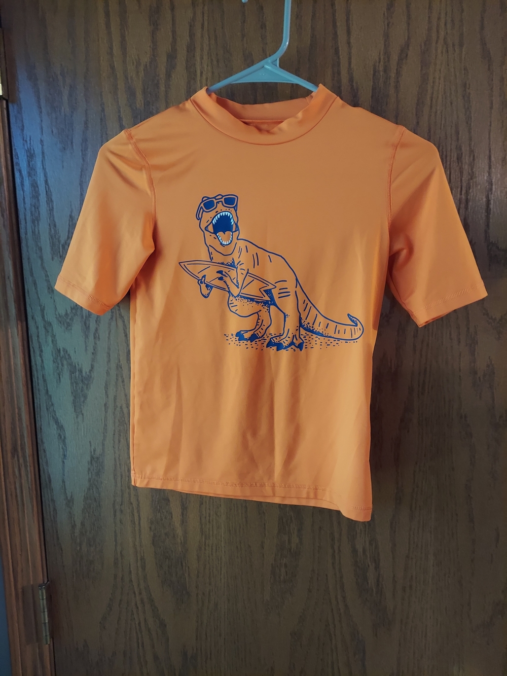Cat & Jack Boys Surfing T-Rex Rash Guard Swim Shirt Orange Medium 8/10